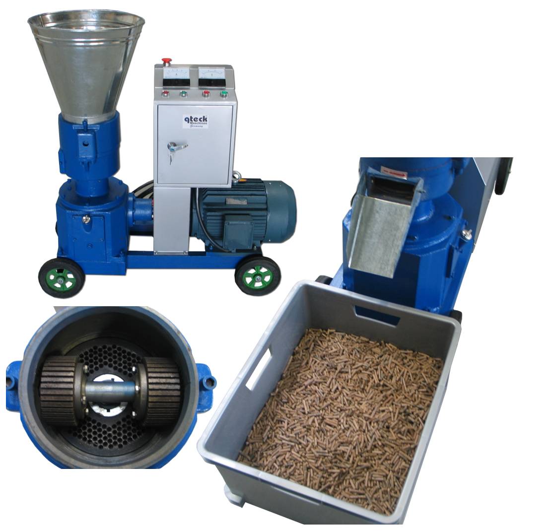Detailansicht Pelletpresse und Pellets